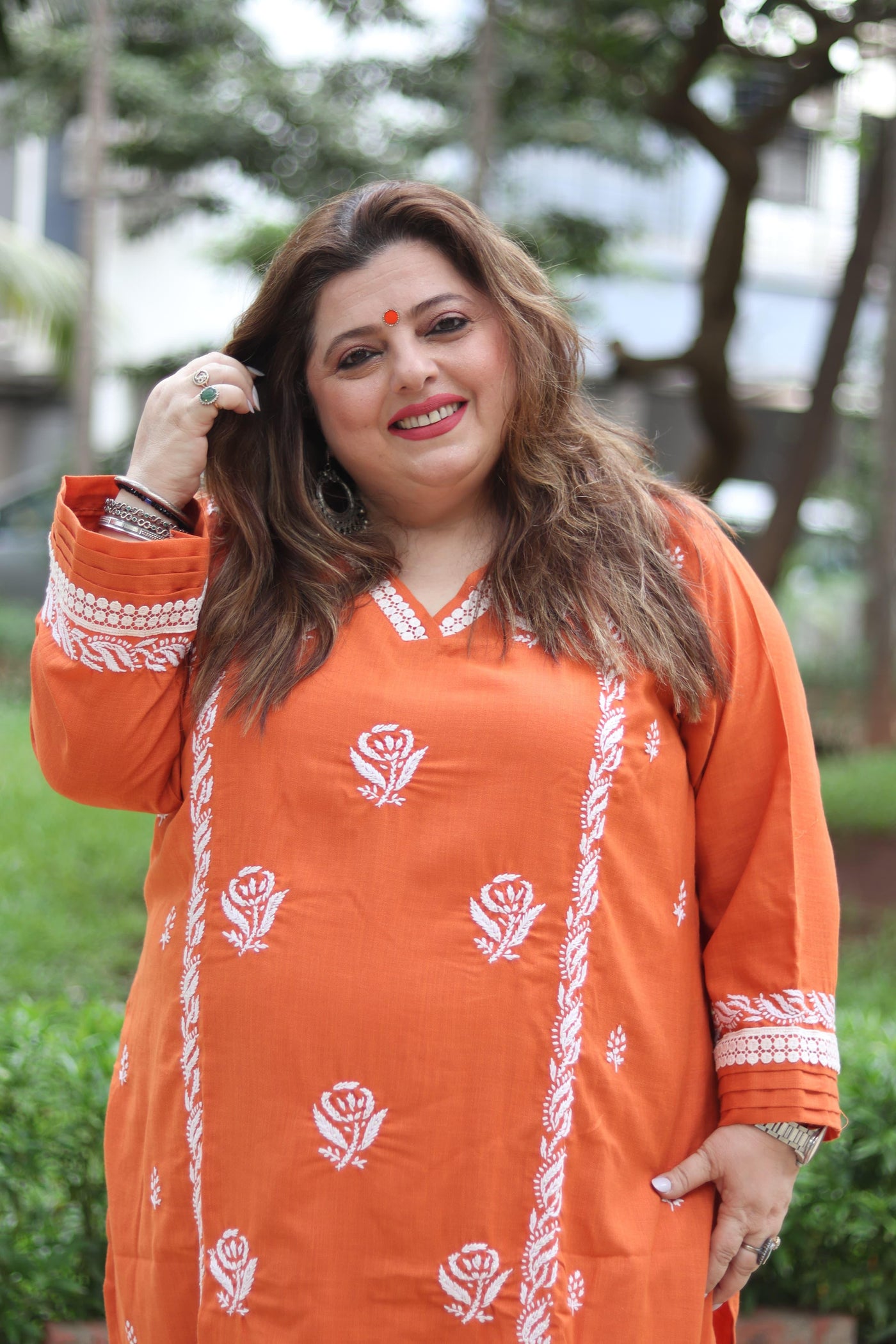 Orange Chikankari Co-Ord Set