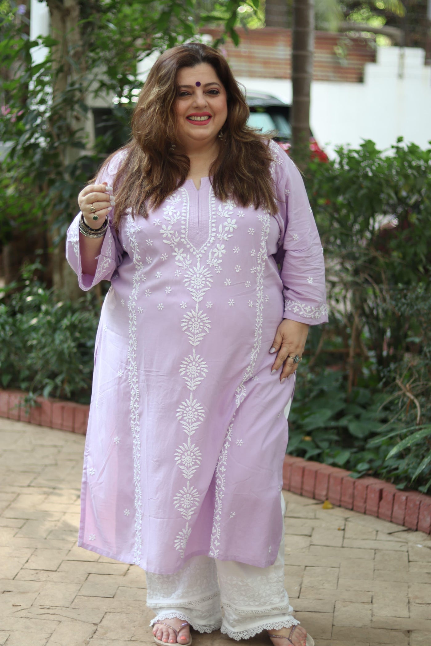 Lavender Rayon Chikankari Kurta-Custom Made