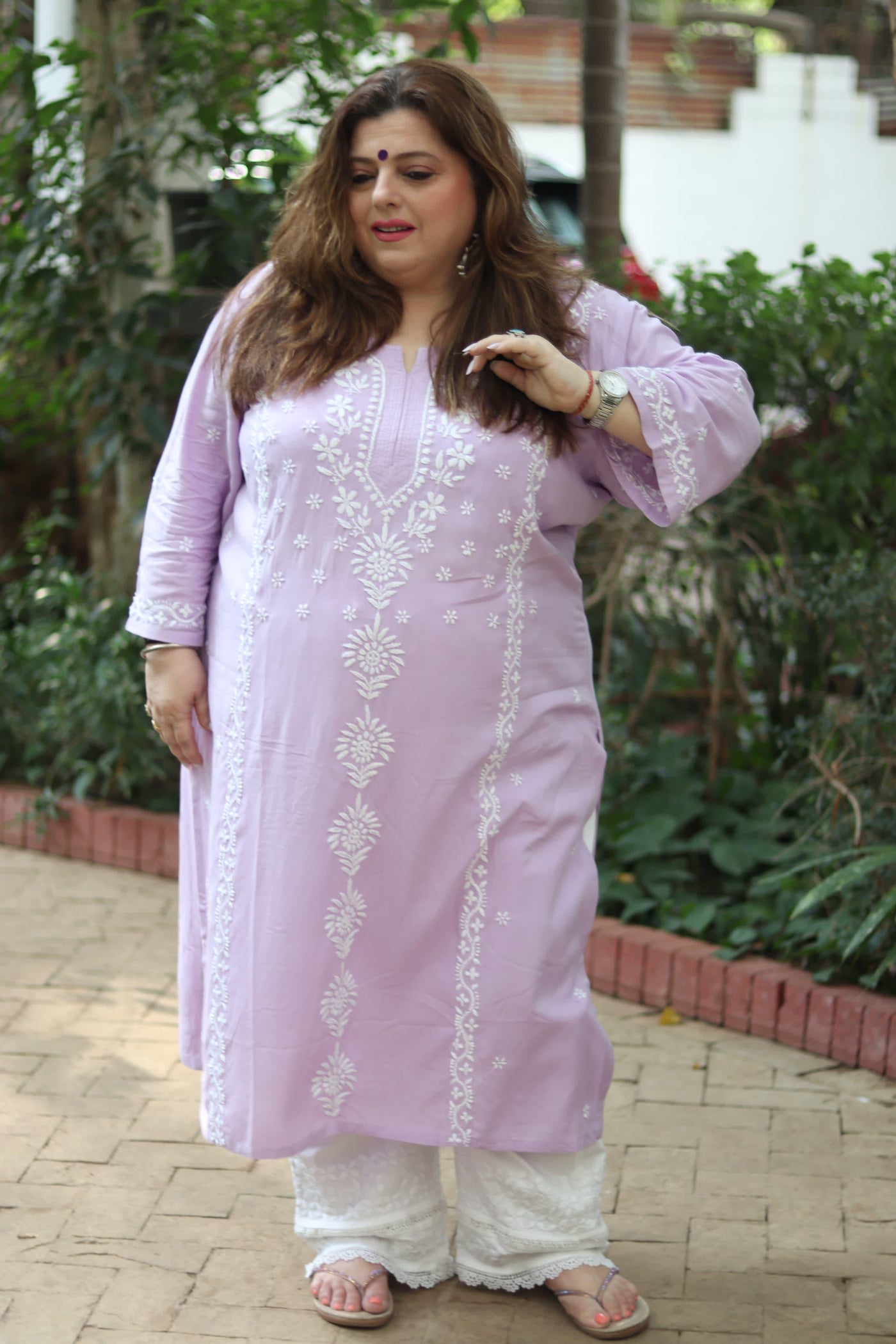 Lavender Rayon Chikankari Kurta-Custom Made