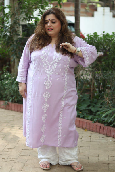 Lavender Rayon Chikankari Kurta-Custom Made