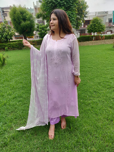 Lavender A-Line Pure Georgette Chikankari Kurta -Custom Made