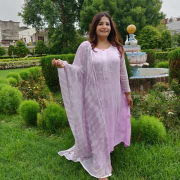 Lavender A-Line Pure Georgette Chikankari Kurta