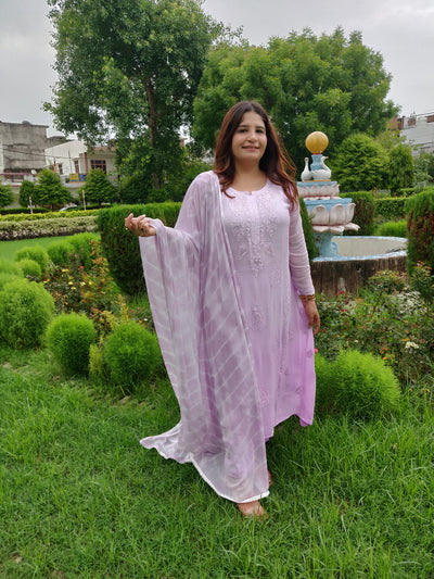 Lavender A-Line Pure Georgette Chikankari Kurta