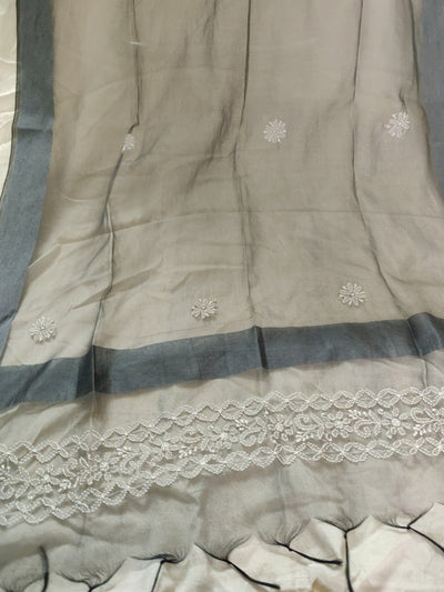 Grey Chikankari organza Dupatta