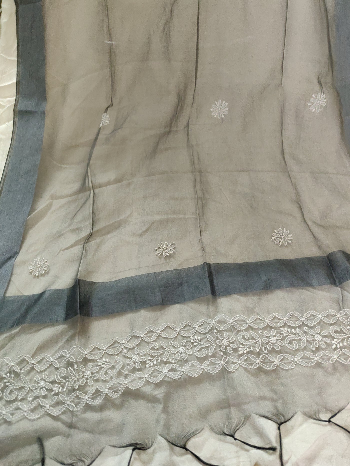 Grey Chikankari organza Dupatta