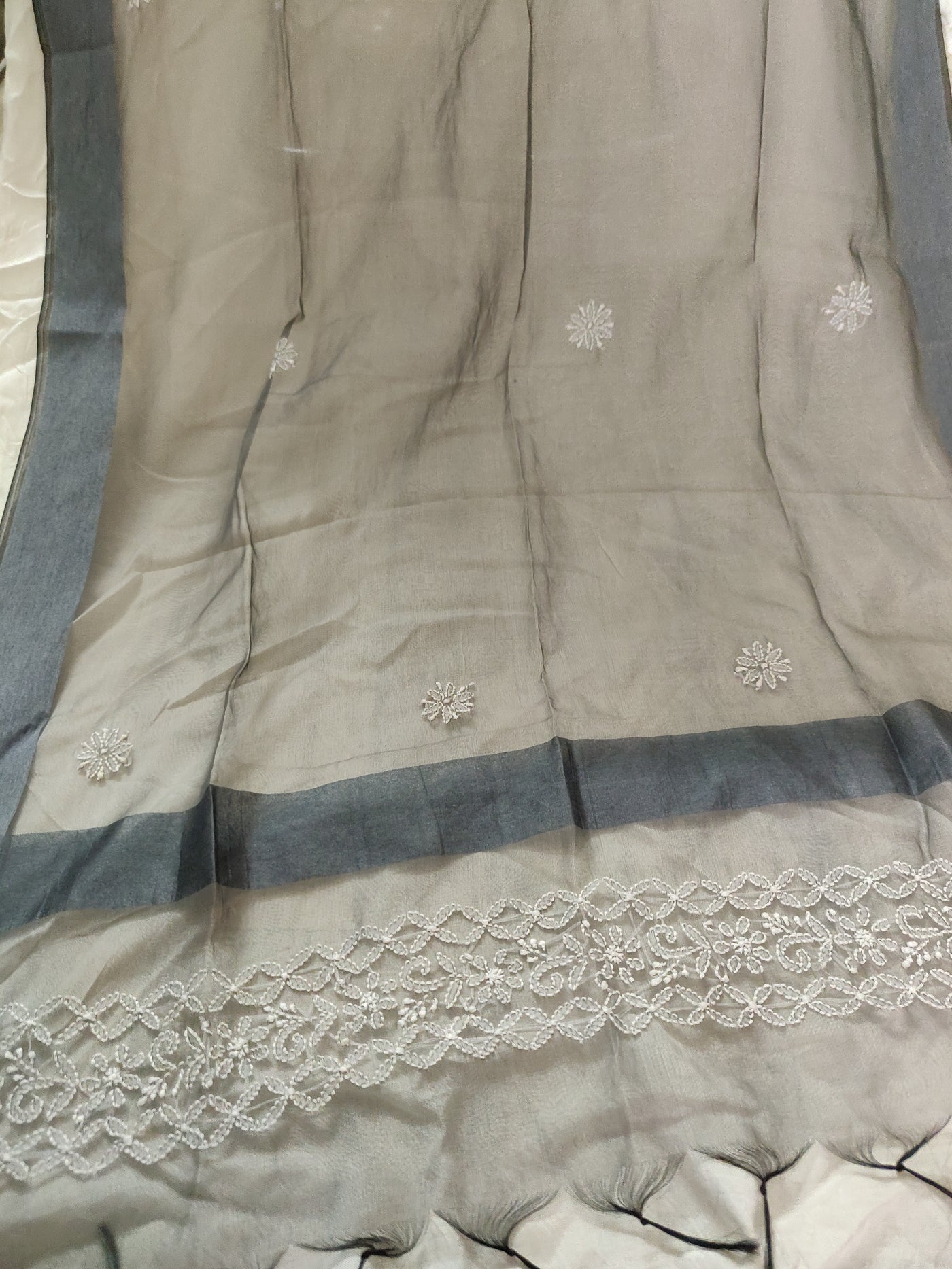 Grey Chikankari organza Dupatta