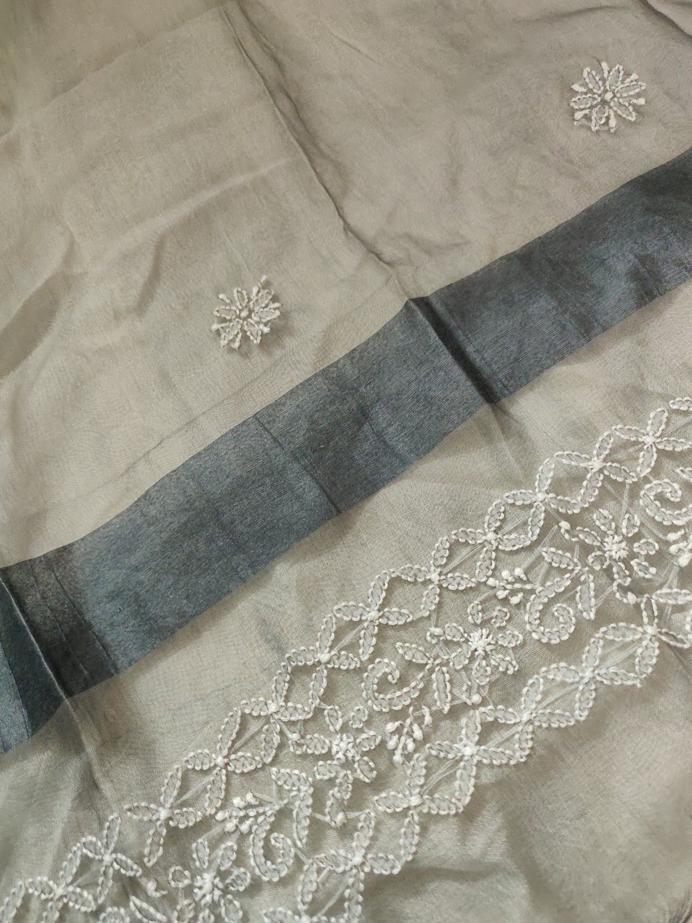 Grey Chikankari organza Dupatta