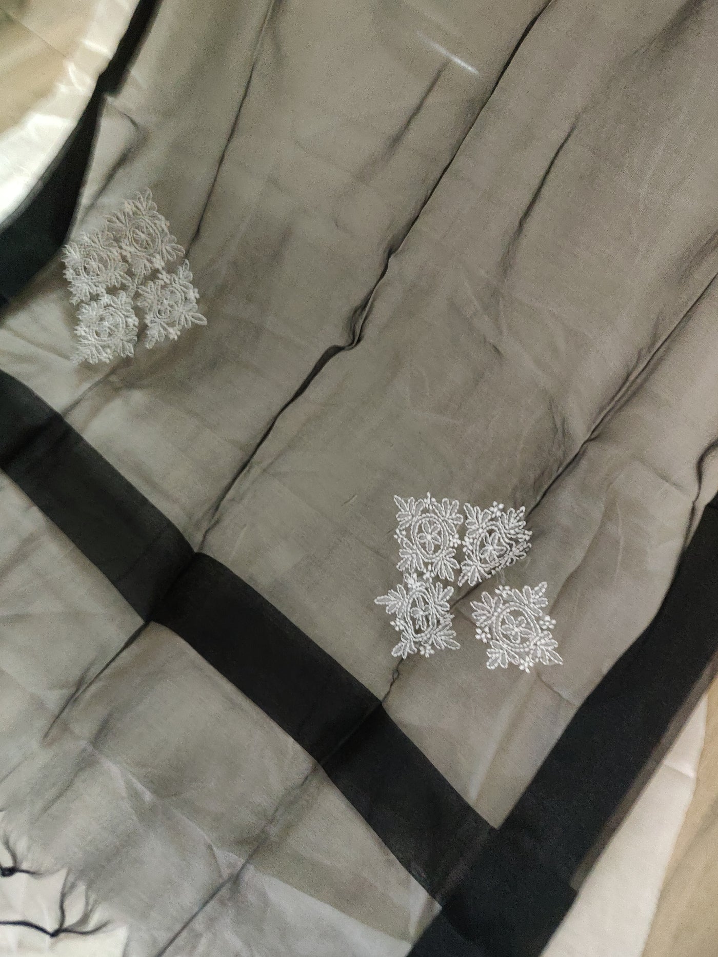 Black Chikankari organza Dupatta