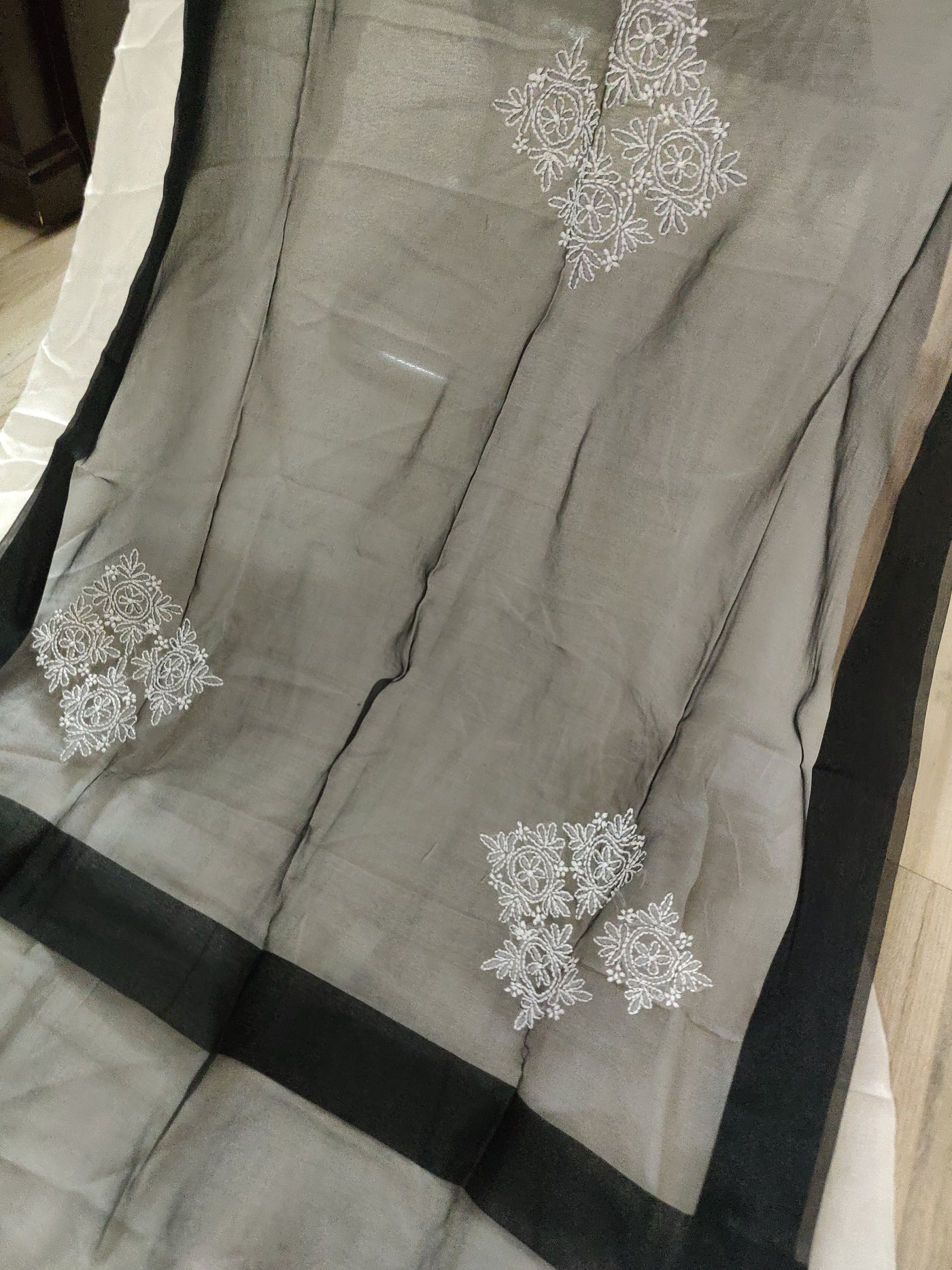 Black Chikankari organza Dupatta