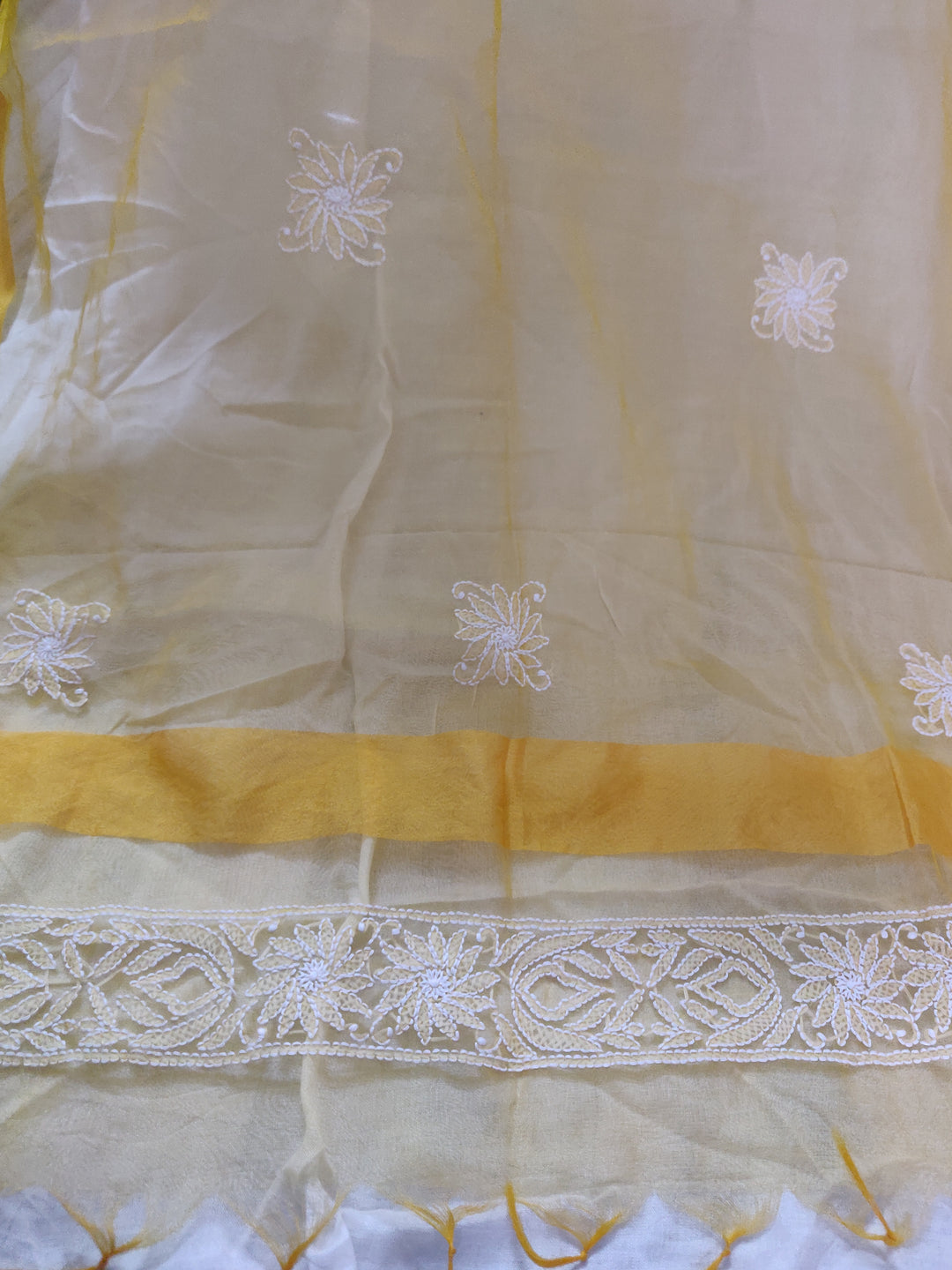 Yellow Chikankari organza Dupatta