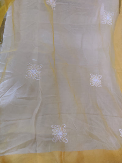 Yellow Chikankari organza Dupatta