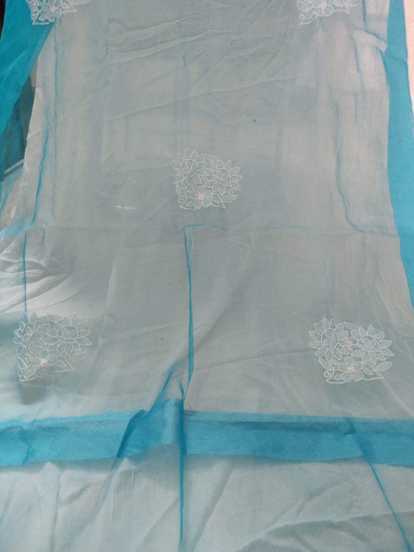 Sky Blue Chikankari organza Dupatta