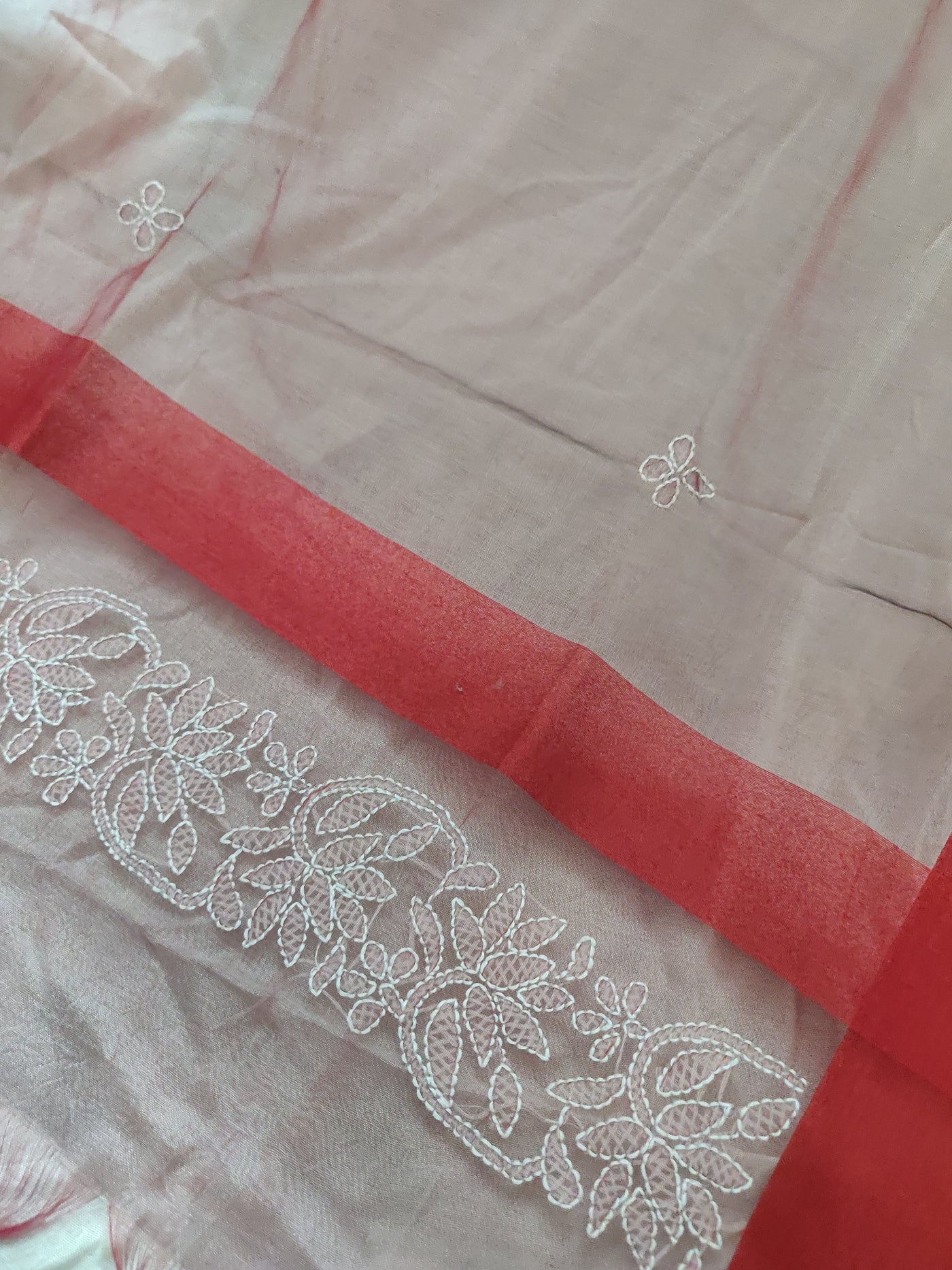 Red Chikankari organza Dupatta