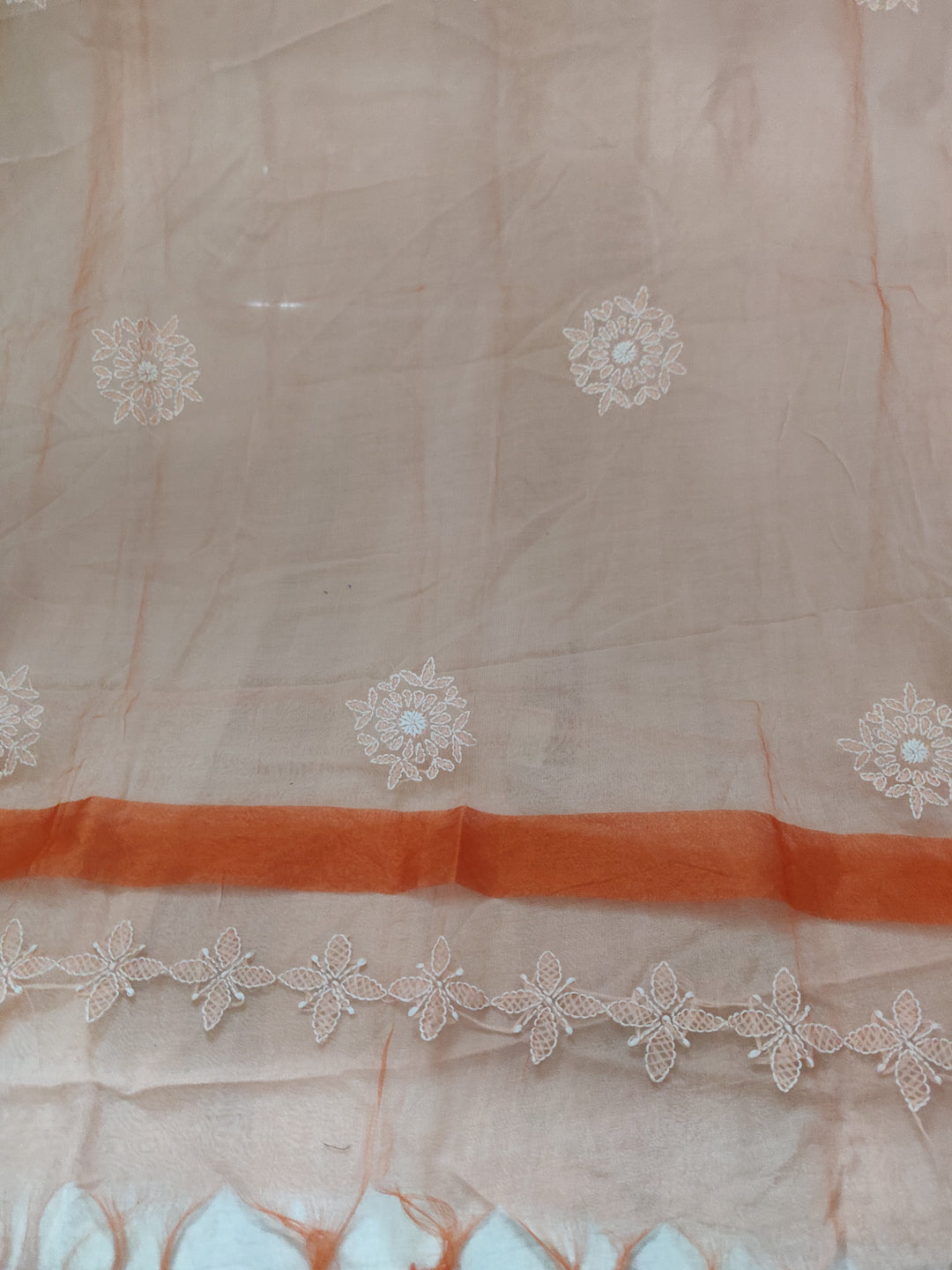 Orange Chikankari organza Dupatta