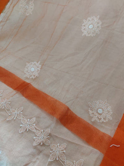 Orange Chikankari organza Dupatta