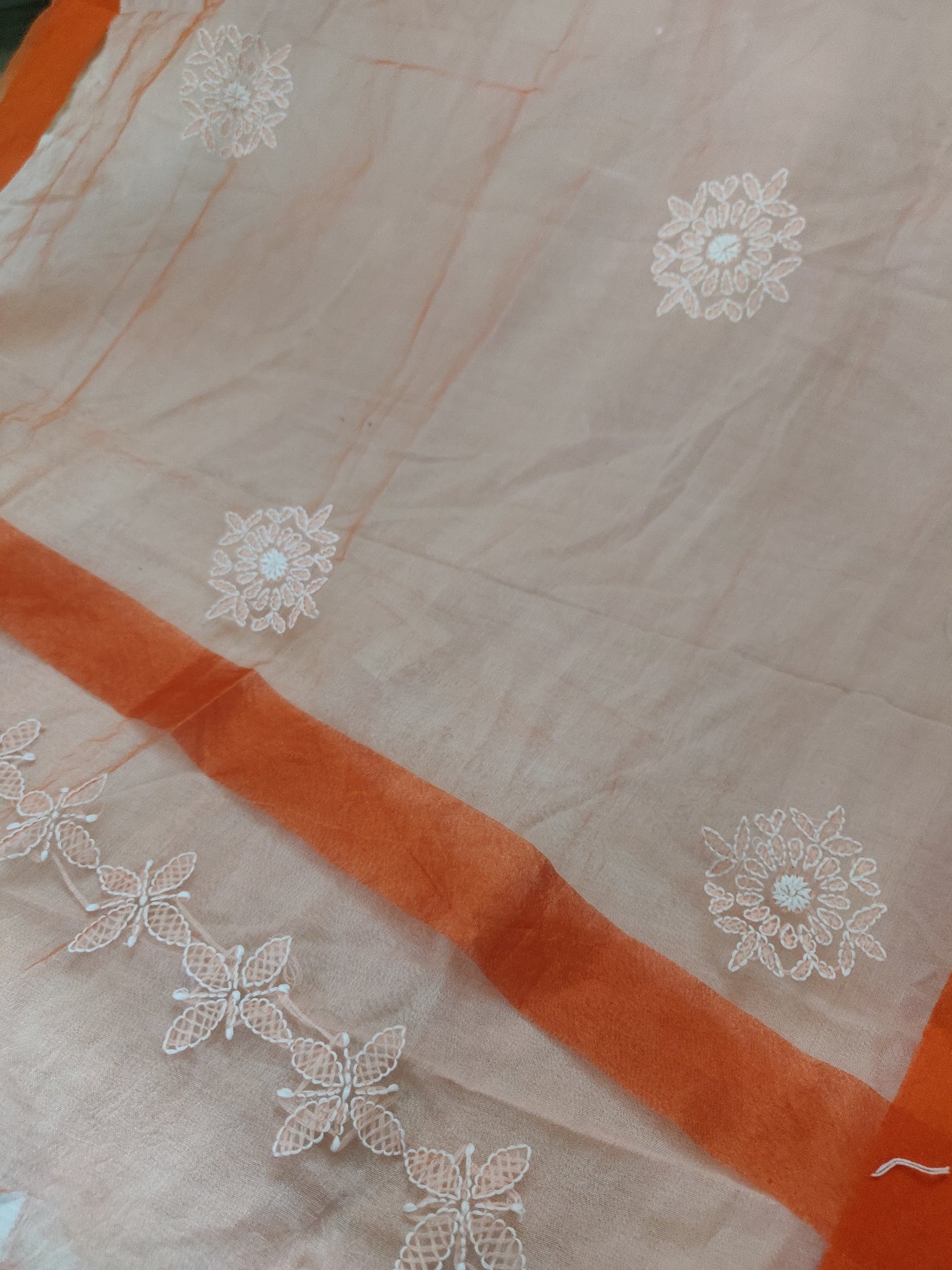 Orange Chikankari organza Dupatta