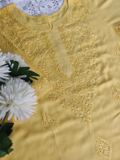 Yellow Rayon Chikankari Set  Custom - Made