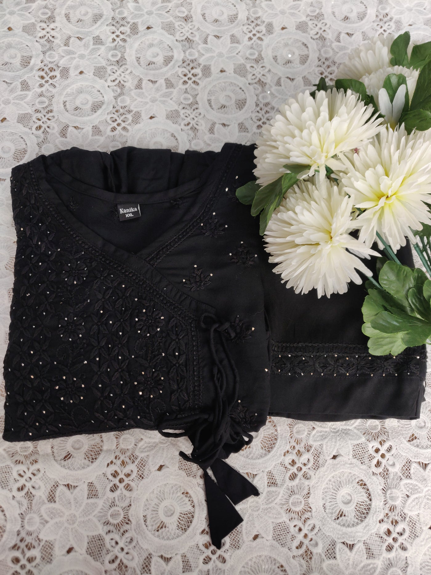 Black A -Line Chikankari Set -Custom Made