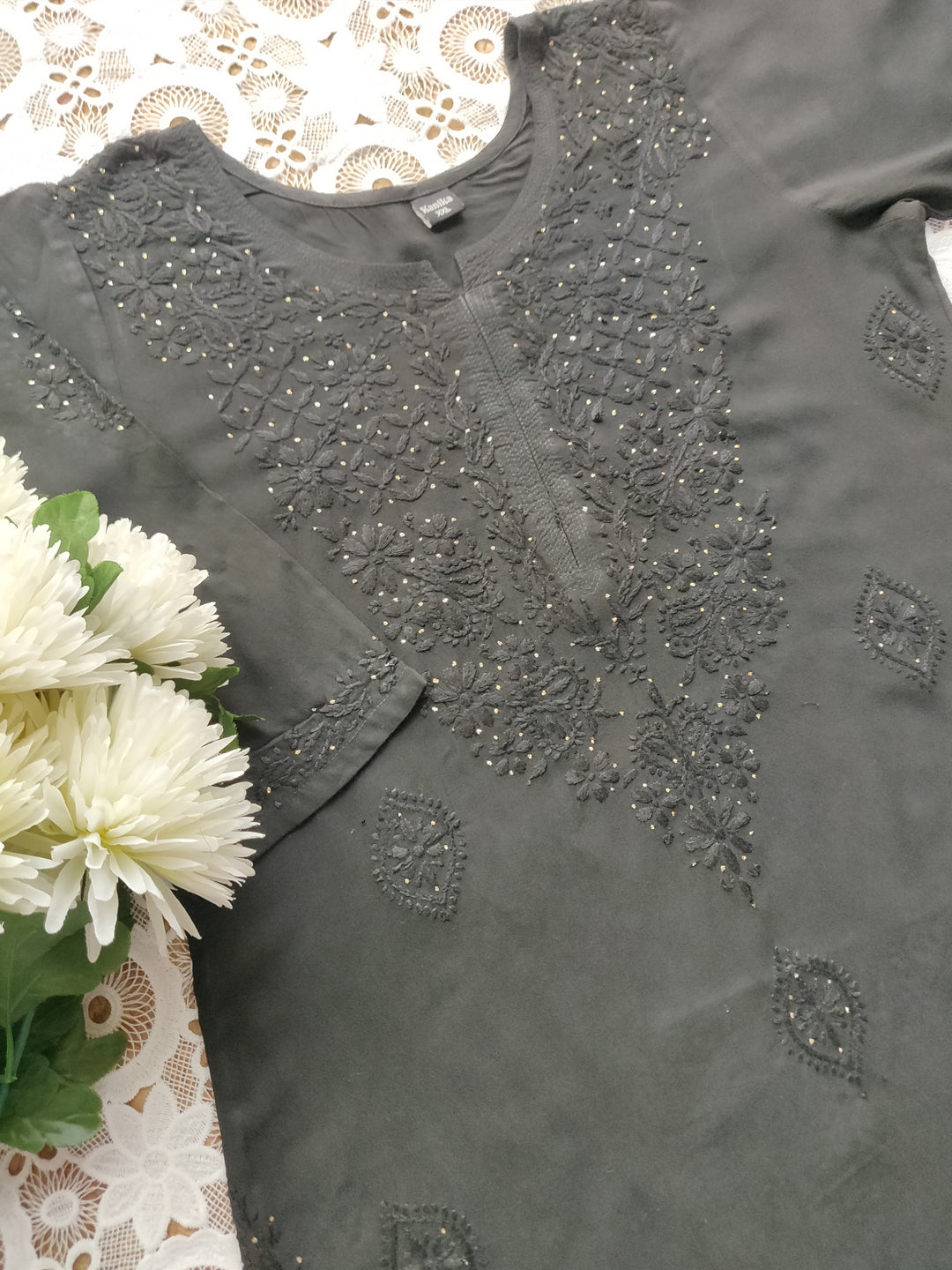 Black Rayon Chikankari Suit Set-Custom Made