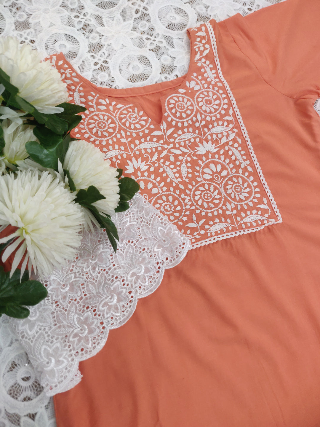 Orange Rayon Chikankari Set