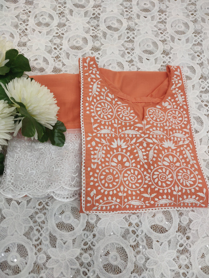 Orange Rayon Chikankari Set