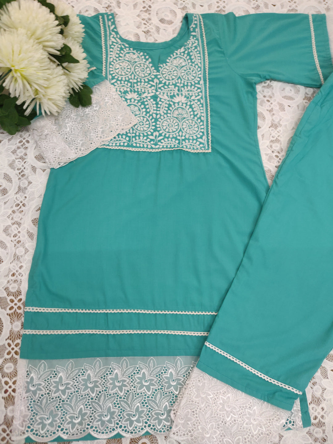 Sky blue Rayon Chikankari Set