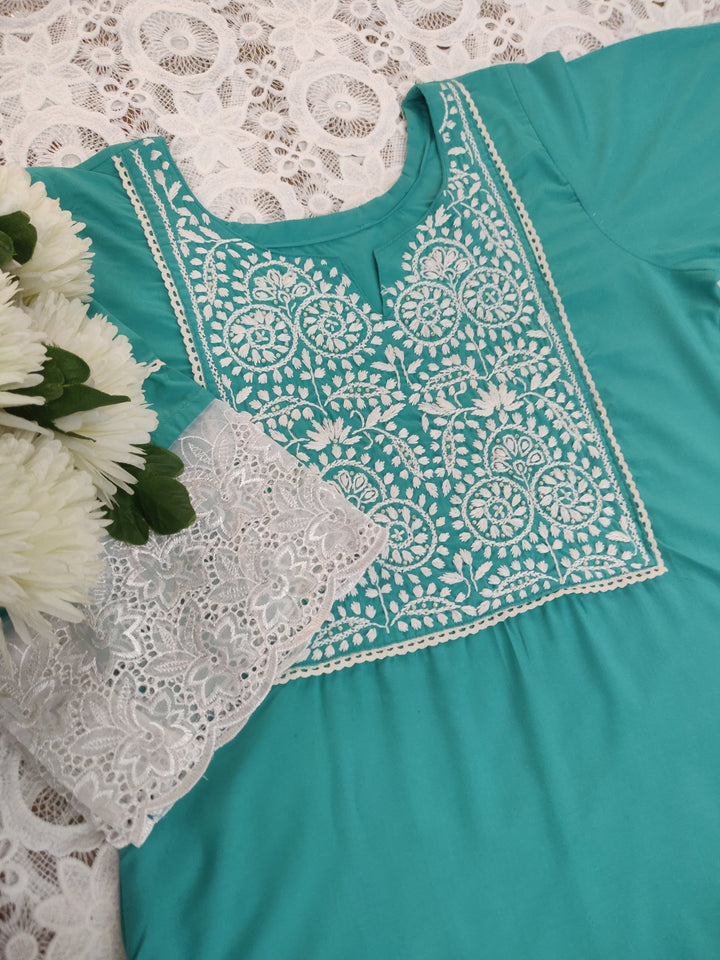 Sky blue Rayon Chikankari Set
