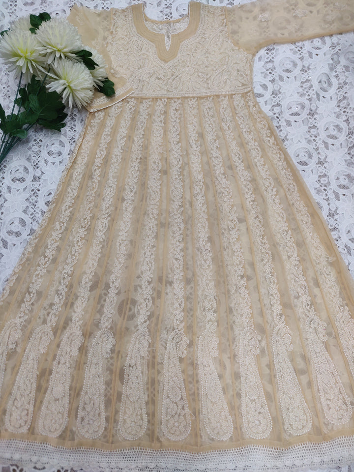 Beige Georgette Chikankari Anarkali kurta