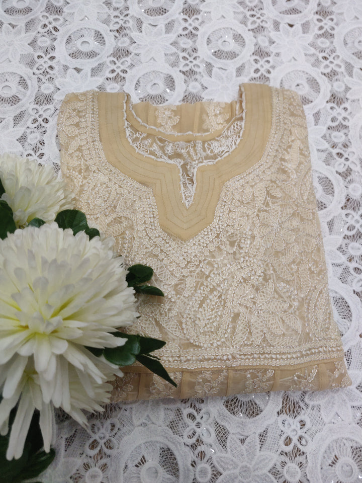 Beige Georgette Chikankari Anarkali kurta