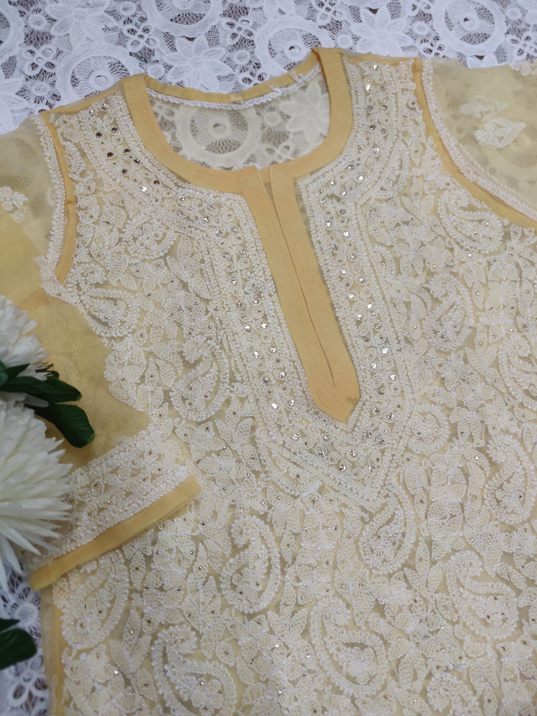 Light yellow Georgette Chikankari kurta