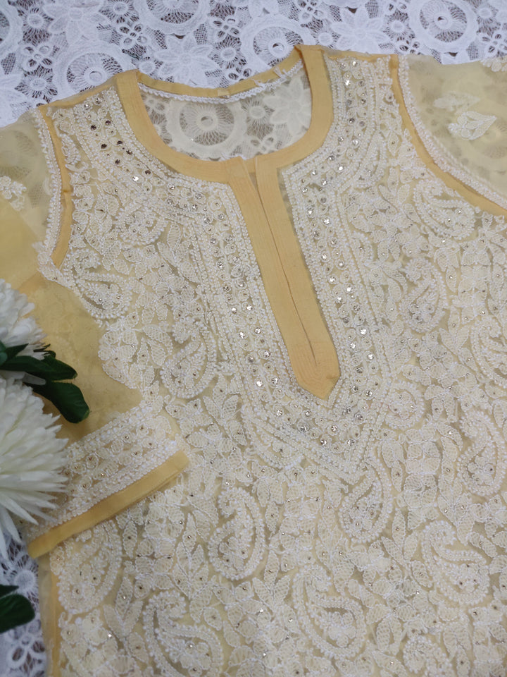 Light yellow Georgette Chikankari kurta