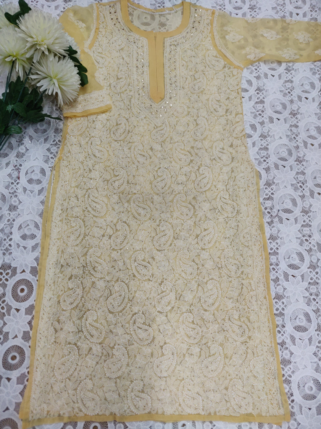 Light yellow Georgette Chikankari kurta