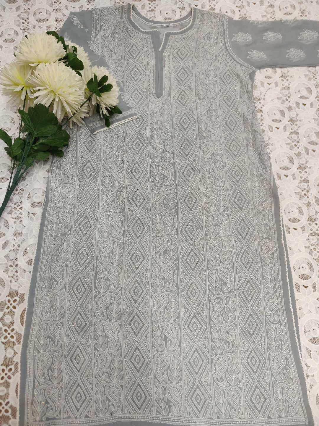 Grey Georgette Chikankari kurta