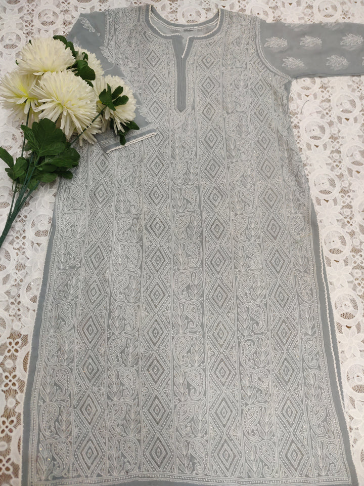 Grey Georgette Chikankari kurta