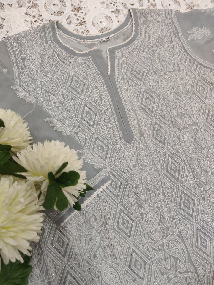 Grey Georgette Chikankari kurta