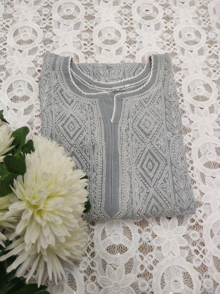 Grey Georgette Chikankari kurta