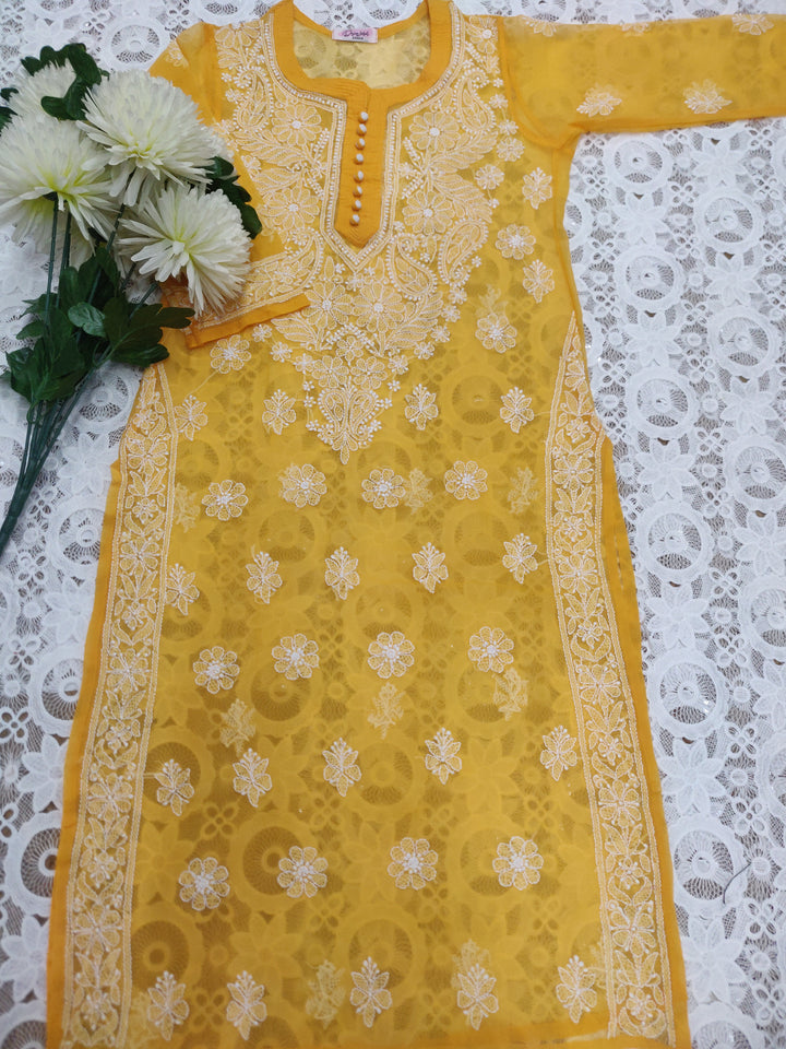 Yellow Georgette Chikankari kurta