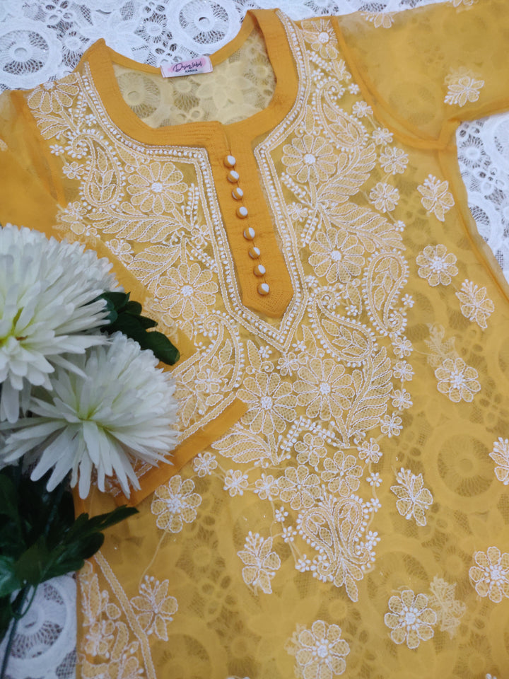 Yellow Georgette Chikankari kurta