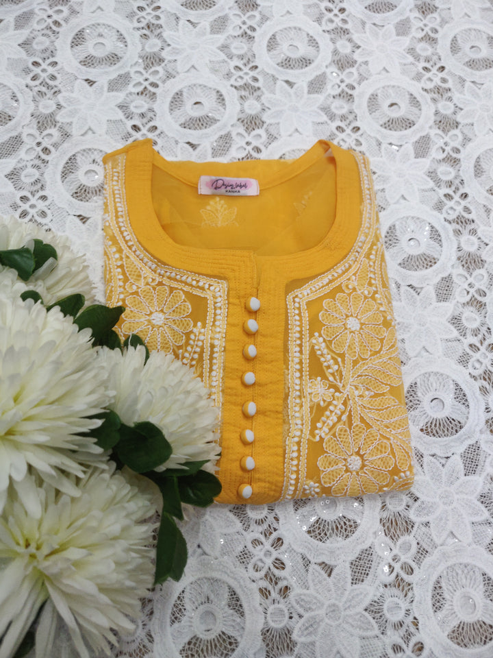 Yellow Georgette Chikankari kurta