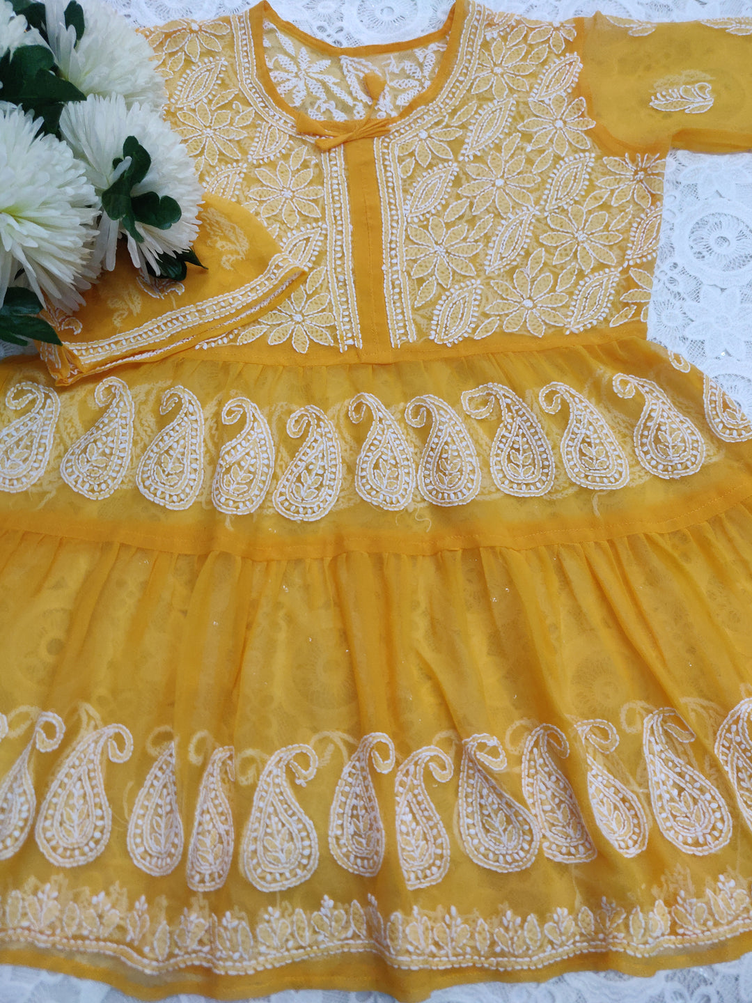Yellow Georgette Chikankari Top