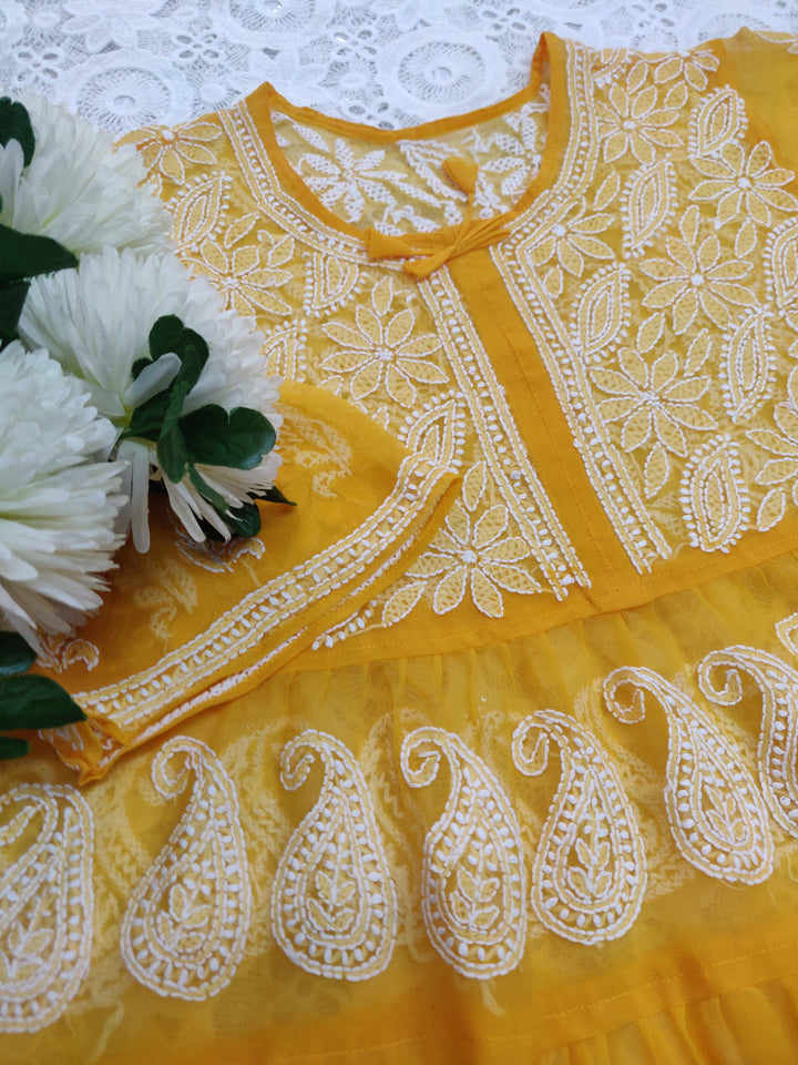 Yellow Georgette Chikankari Top