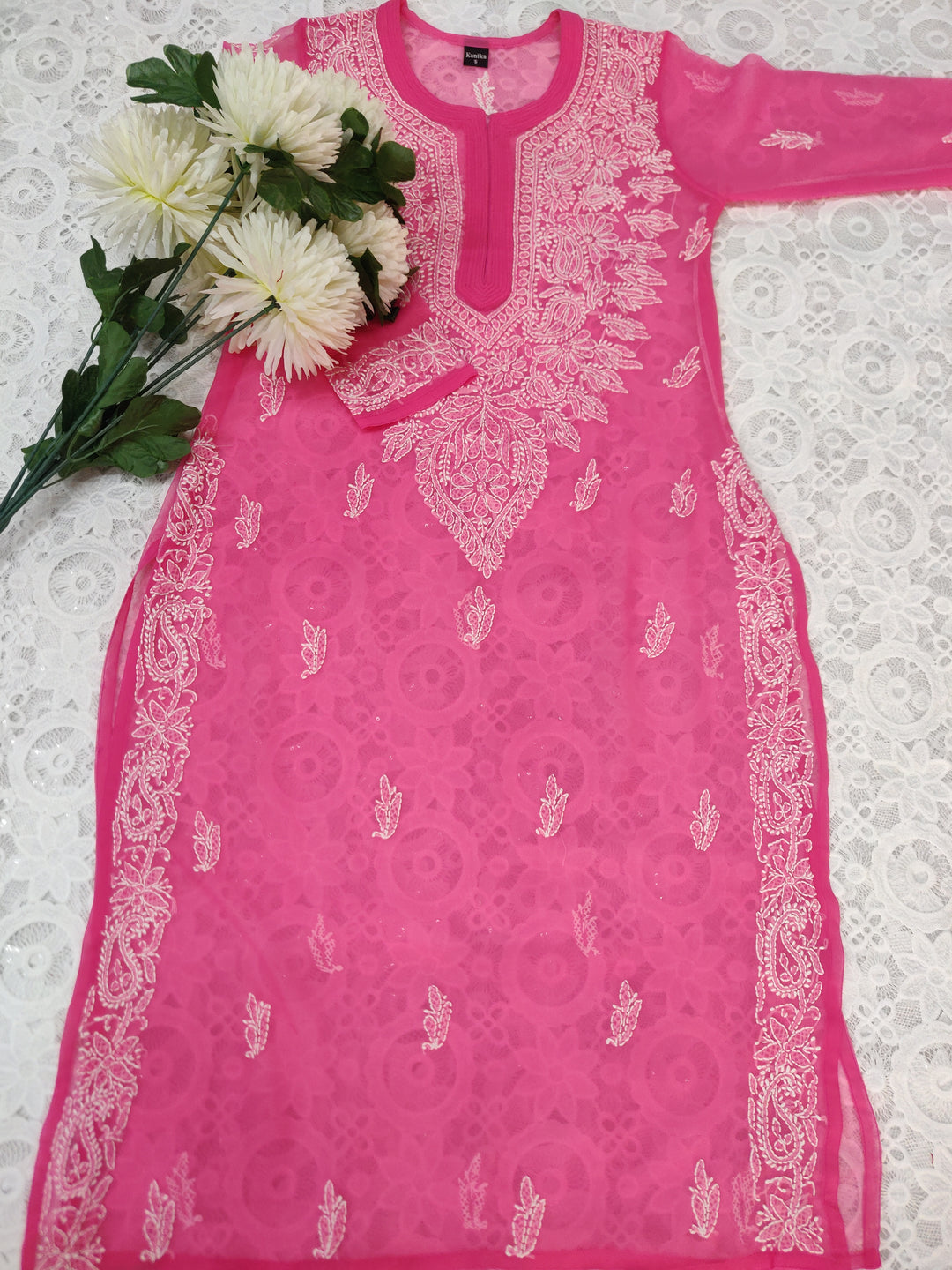 Pink Georgette Chikankari kurta