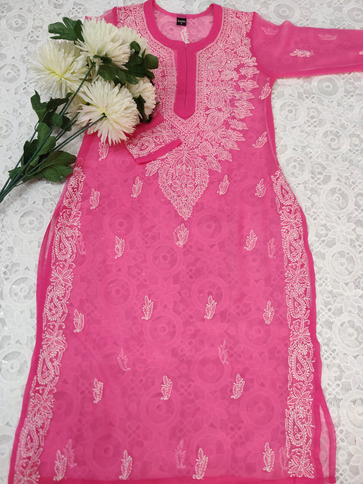 Pink Georgette Chikankari kurta