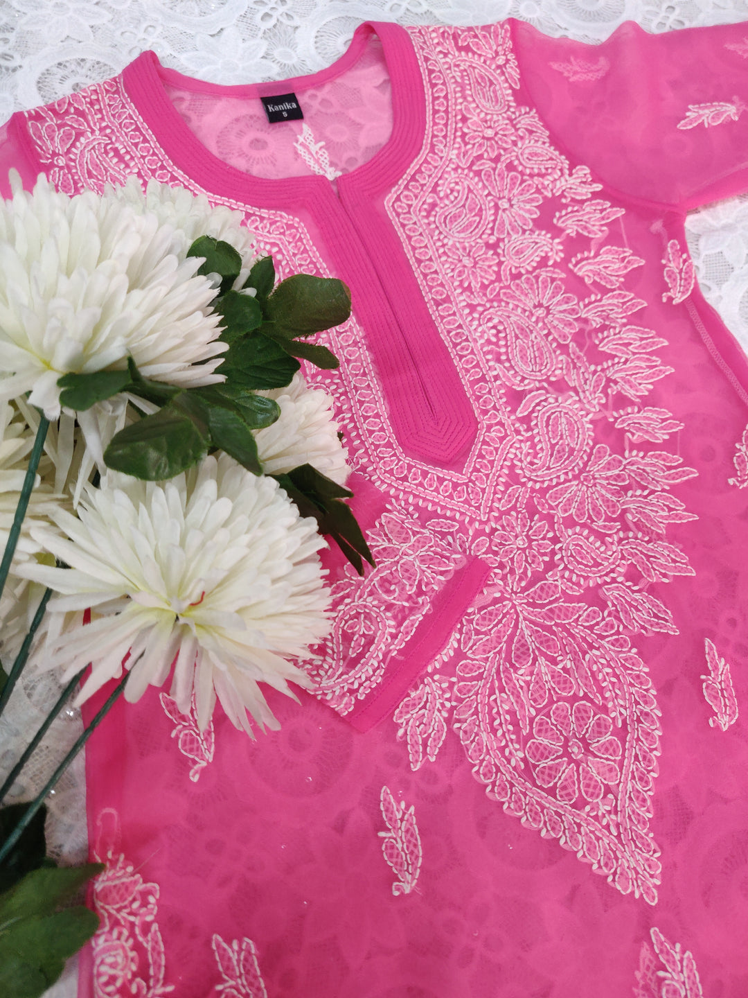 Pink Georgette Chikankari kurta