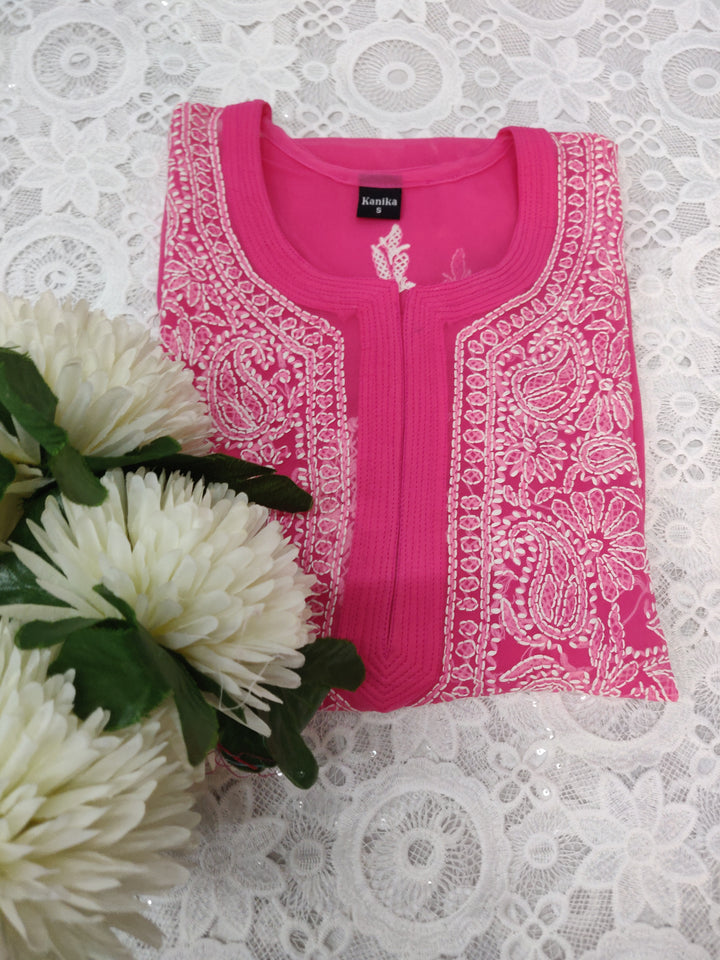 Pink Georgette Chikankari kurta