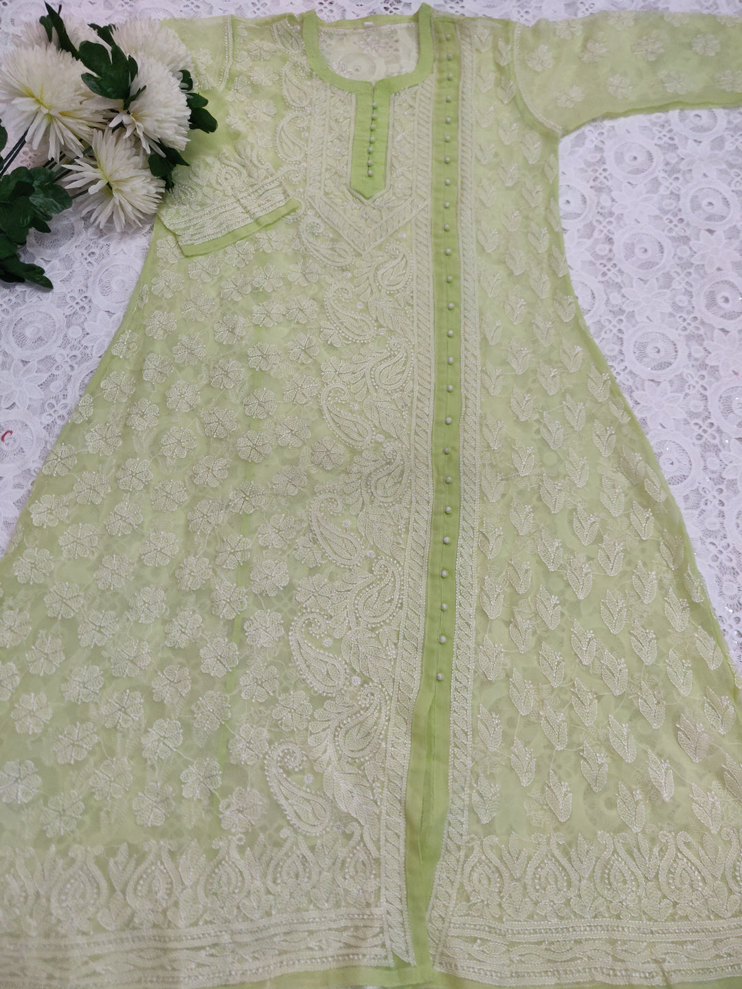 Sea Green Georgette Chikankari kurta