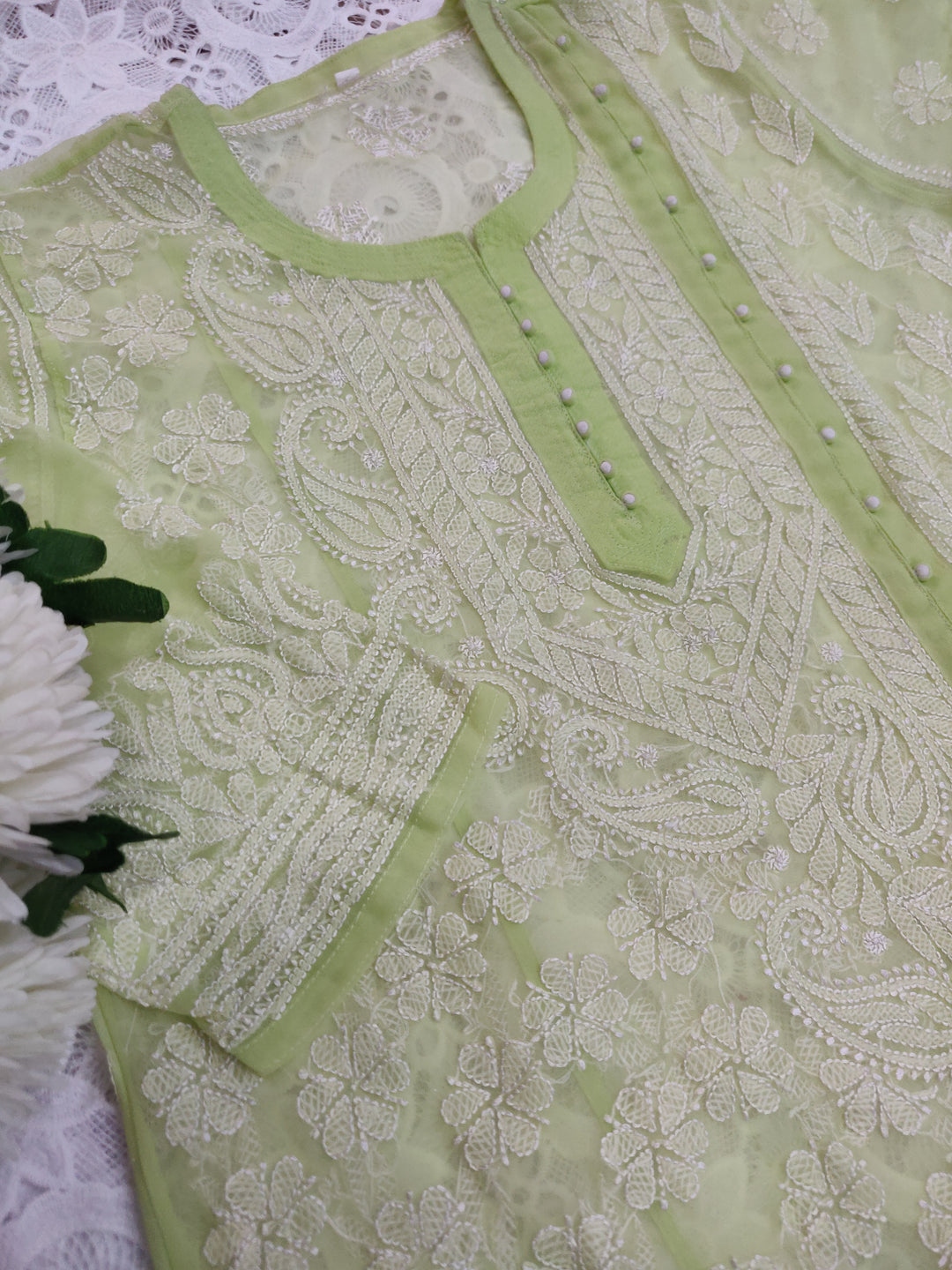 Sea Green Georgette Chikankari kurta