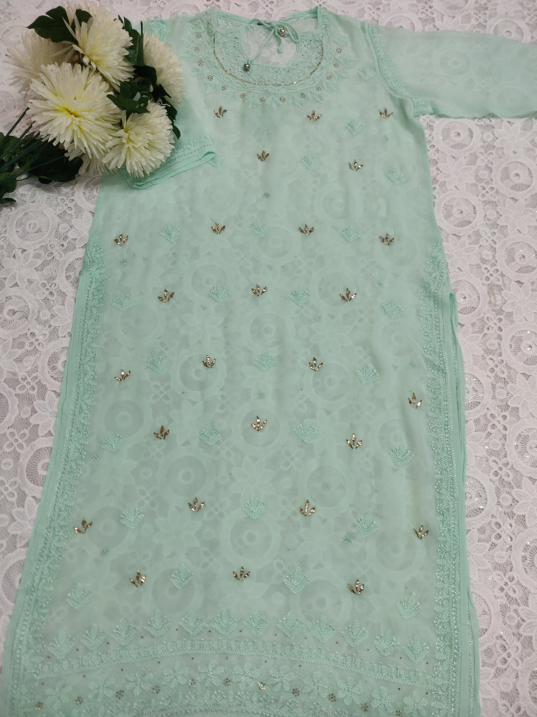 Sea Blue Georgette Chikankari kurta
