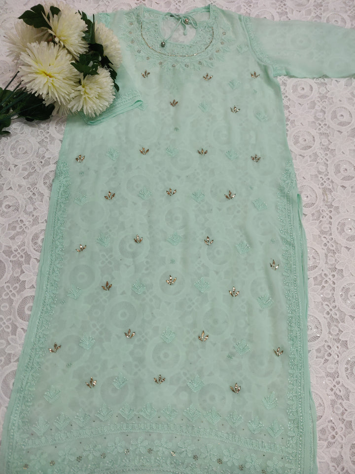 Sea Blue Georgette Chikankari kurta
