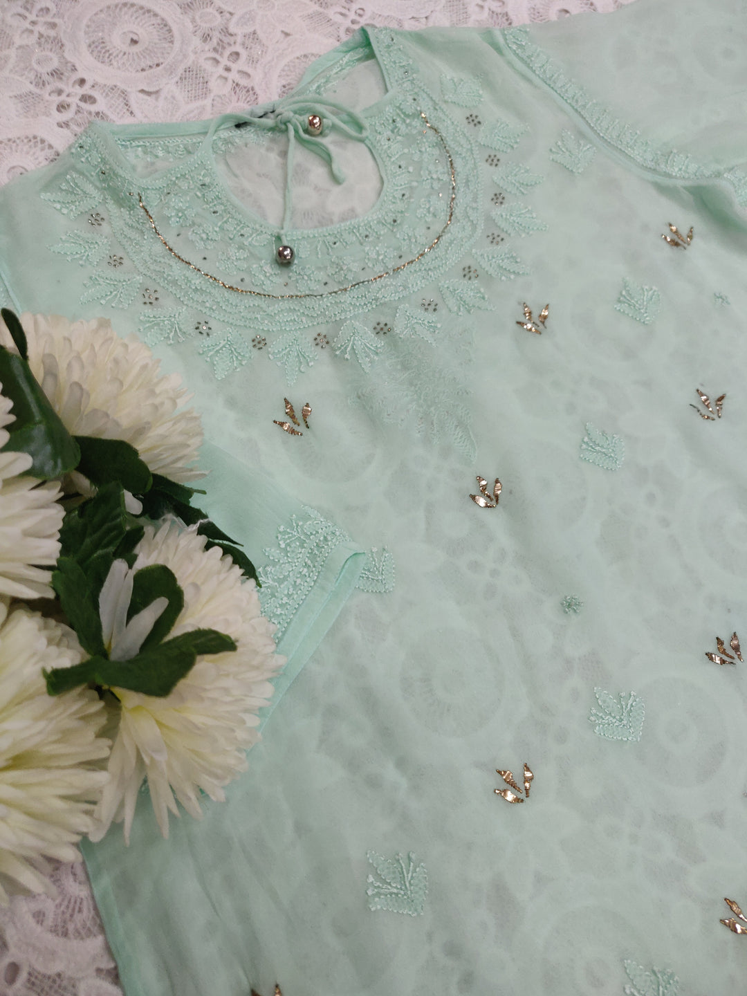 Sea Blue Georgette Chikankari kurta